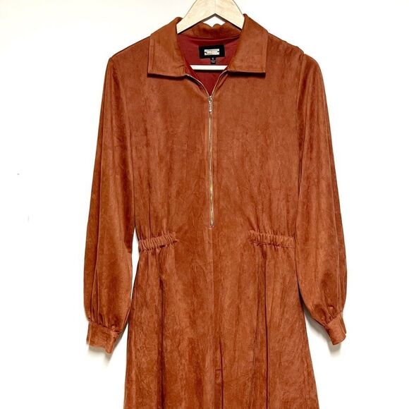 Revolve Alexia Admor Hailey Micro Suede MIDI Dress Copper Sz 8 - Picture 6 of 10